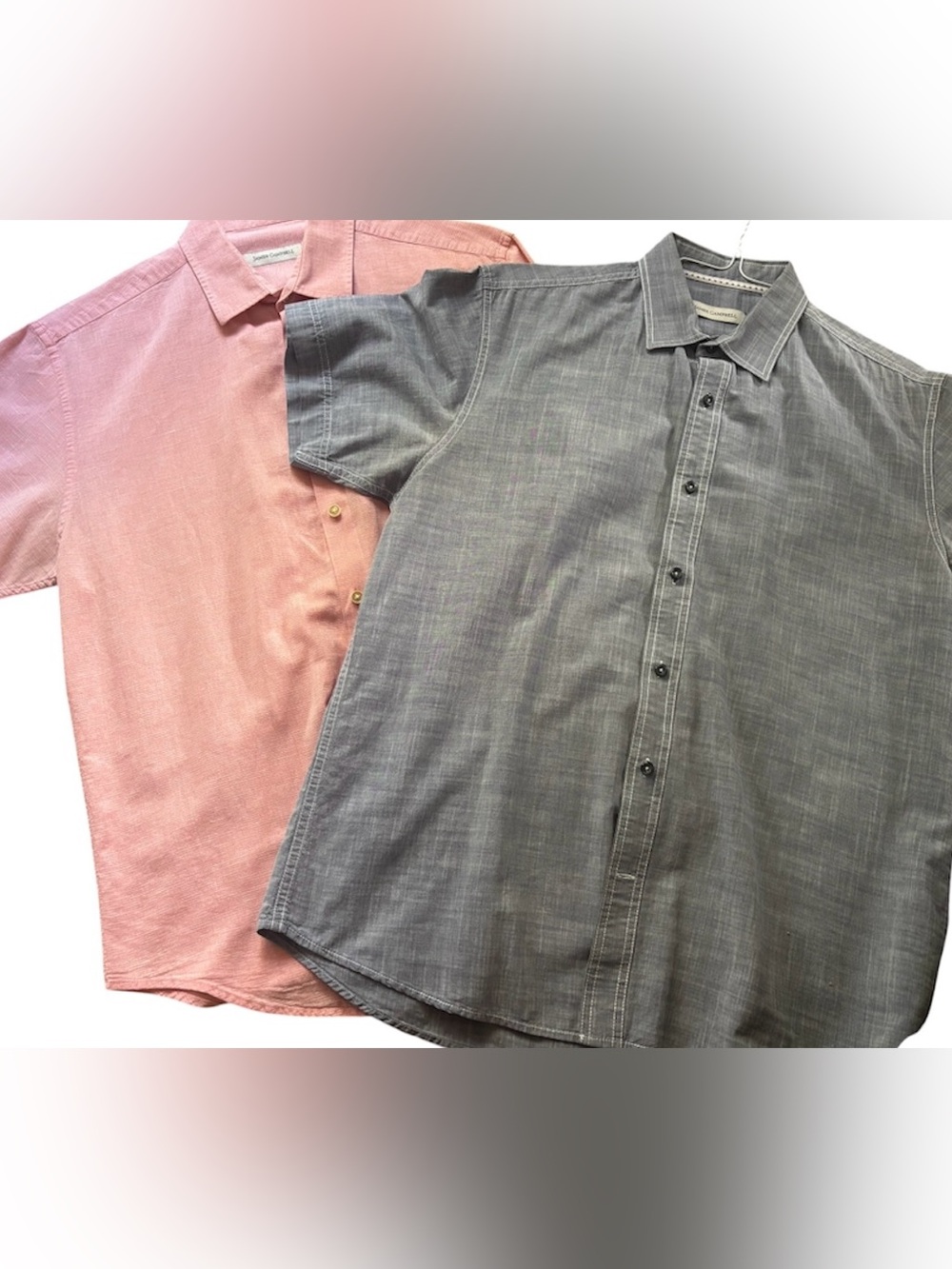 Lot of 2 JAMES CAMPBELL Chambray & Pink Button Down Shirts Short Sleeve size L
